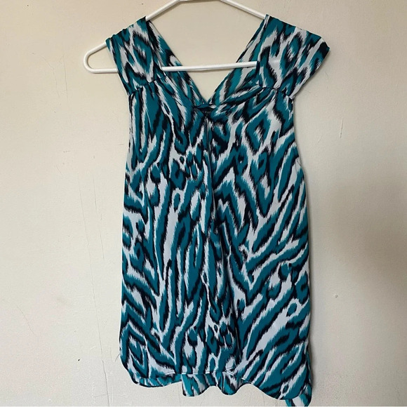 Ava & Aiden Tops - Ava & Aiden Teal Blue Black and White Sleeveless Flowy Summer Blouse